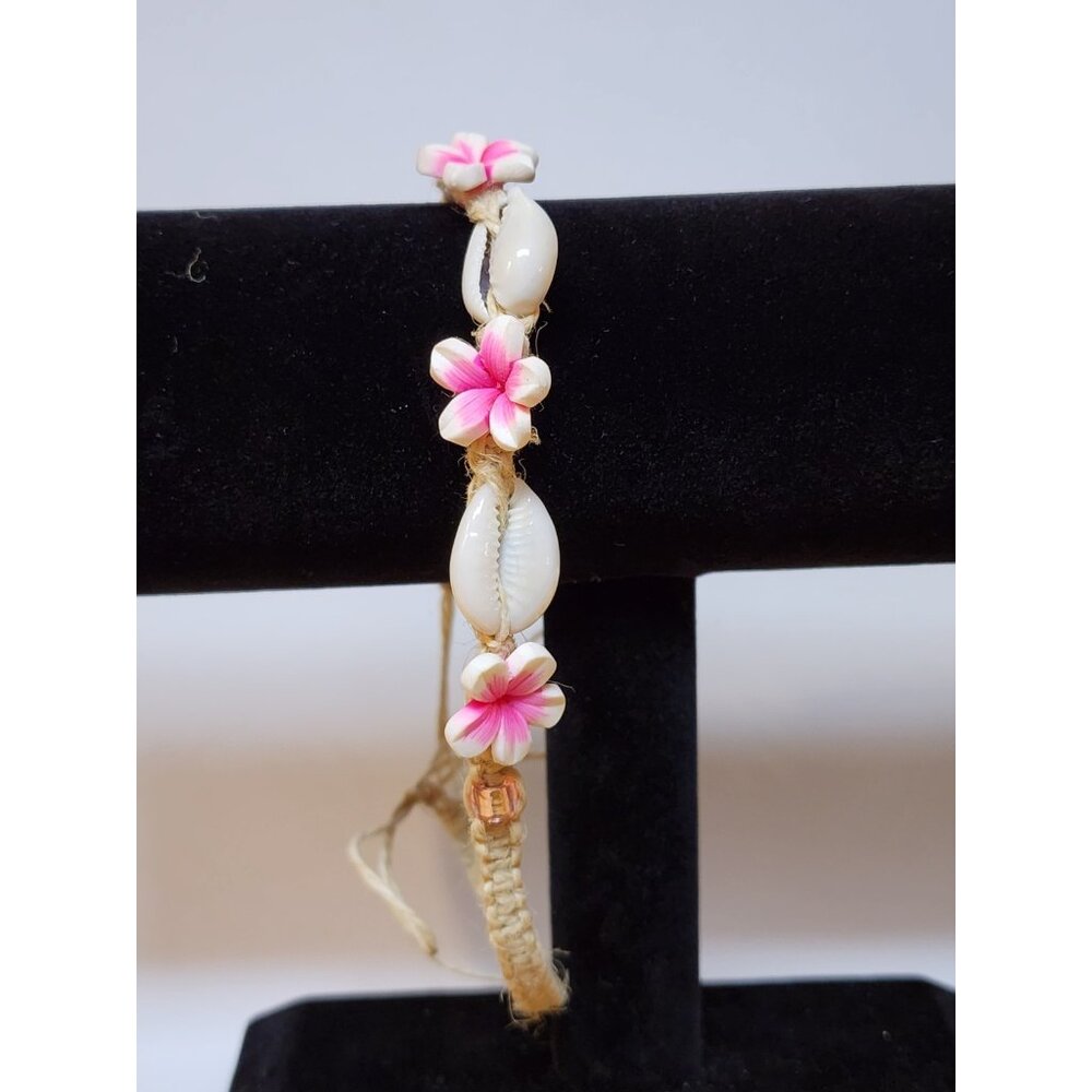 Plumeria Aloha Cowry Cowrie Shell Anklet Choker 12" Tie